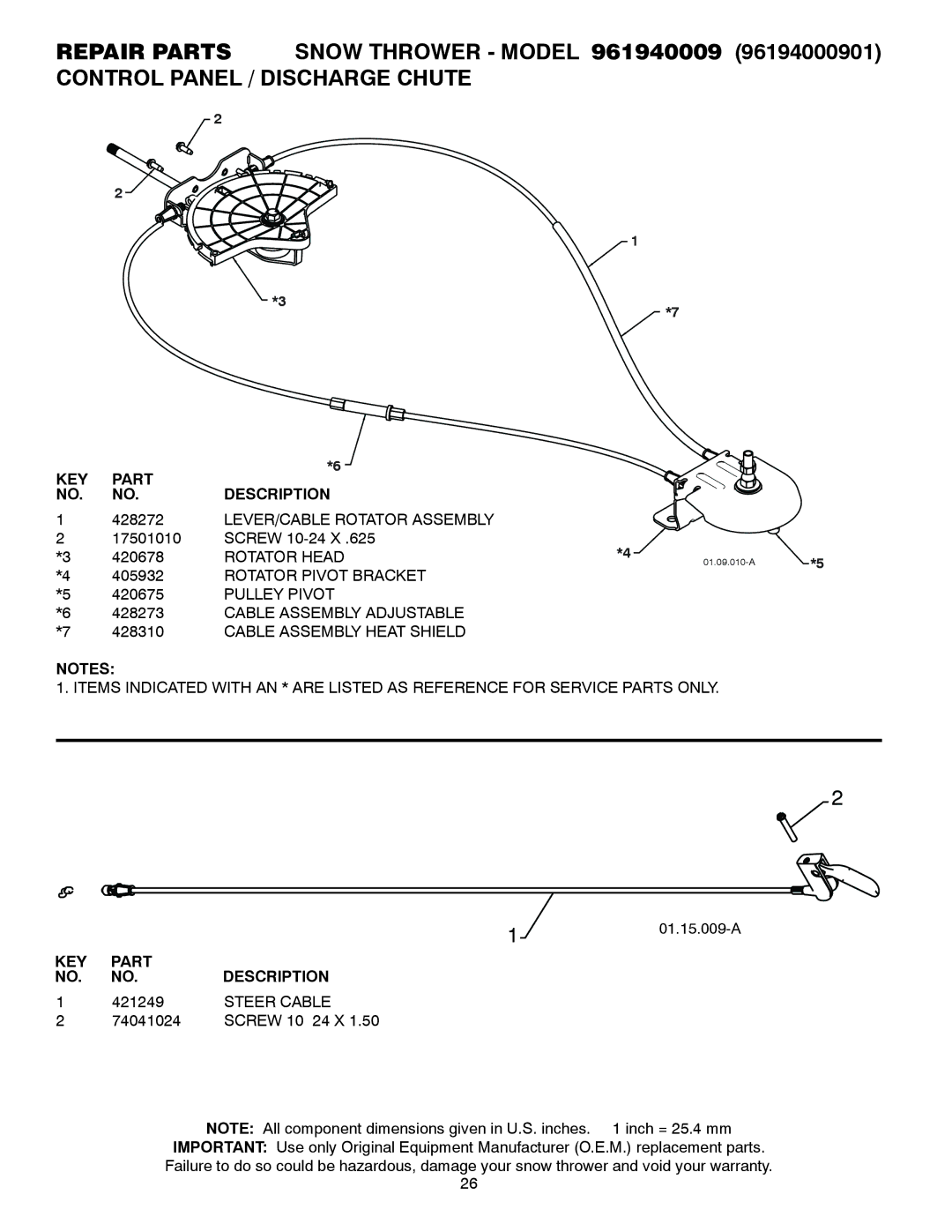 Poulan 429890 LEVER/CABLE Rotator Assembly, Rotator Head, Rotator Pivot Bracket, Pulley Pivot, Cable Assembly Adjustable 