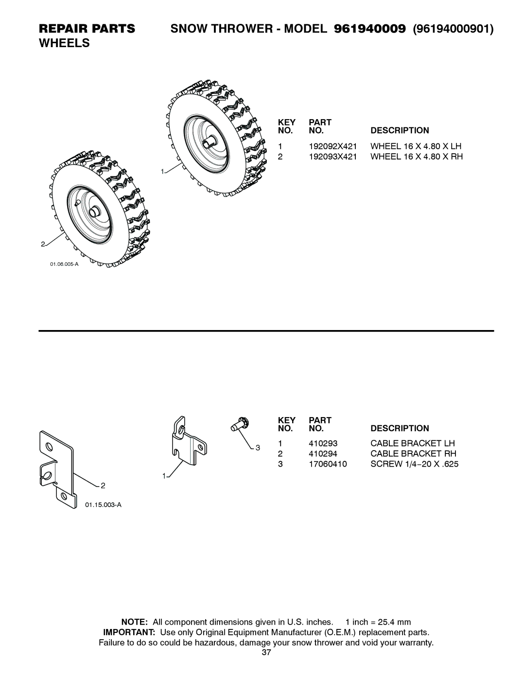 Poulan 429890 owner manual Cable Bracket LH, Cable Bracket RH 