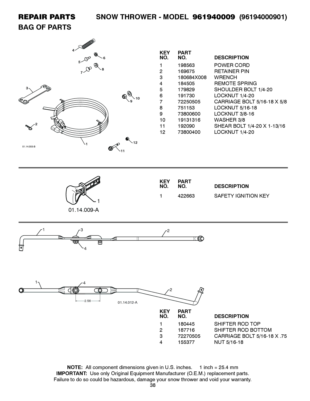 Poulan 429890 owner manual 422663, Safety Ignition KEY 