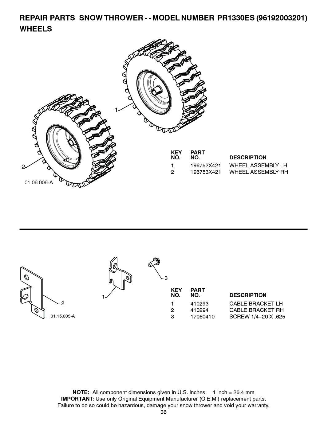 Poulan 429896, 96192003201 owner manual Wheel Assembly LH, Cable Bracket LH, Cable Bracket RH 