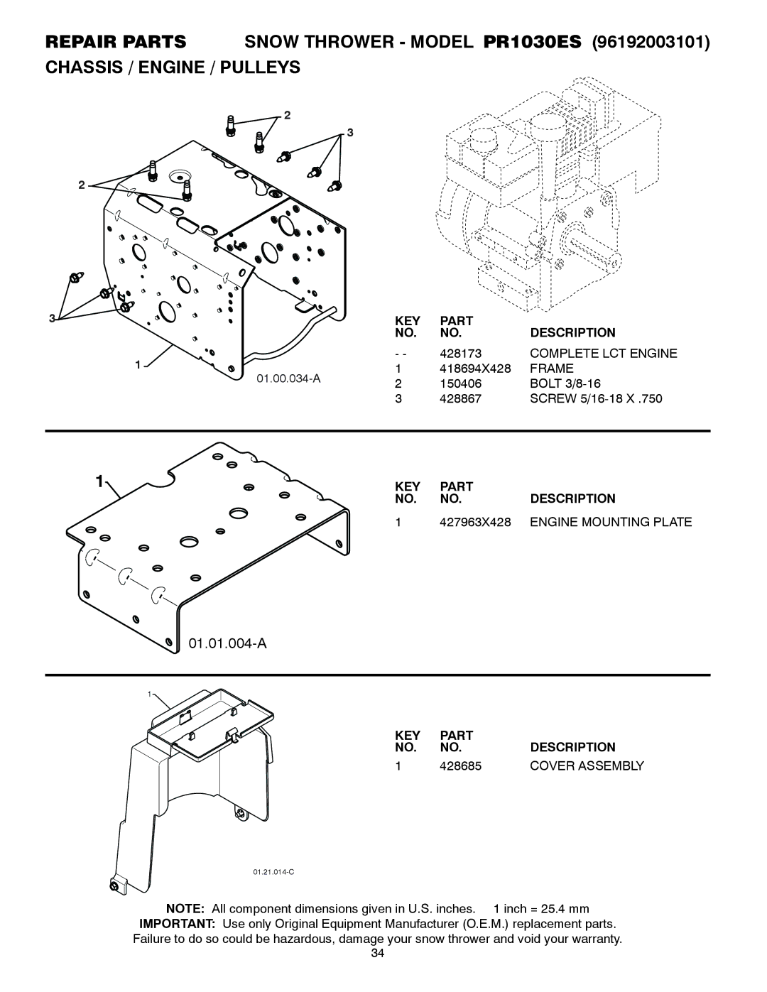 Poulan 429924, 96192003101 owner manual Complete LCT Engine, Frame, 427963X428, Engine Mounting Plate, 428685 