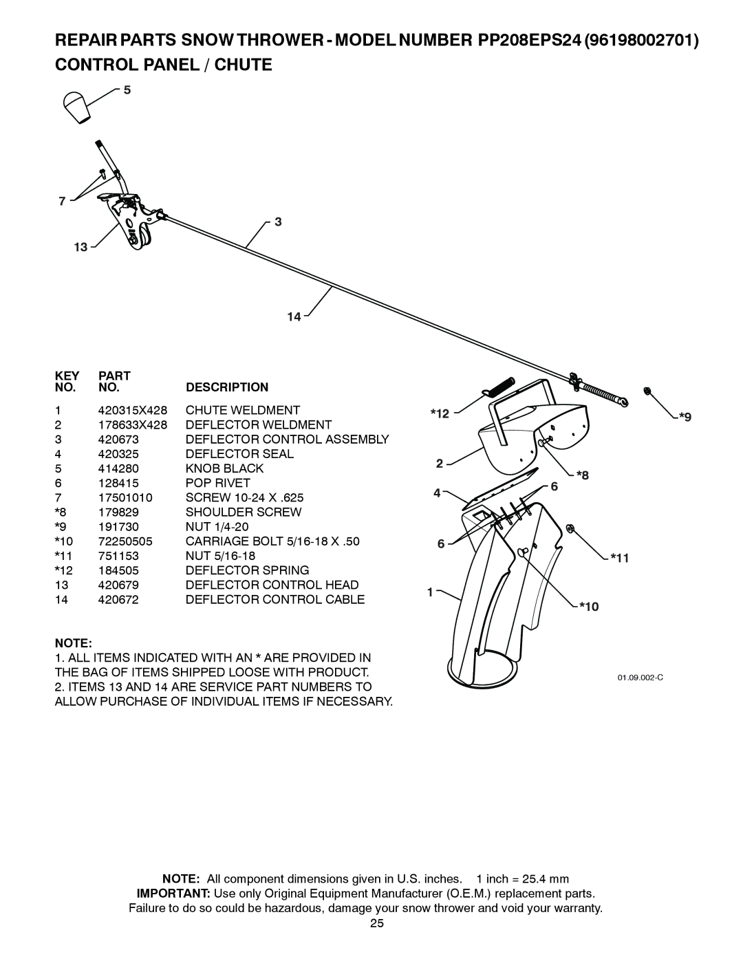 Poulan 96198002701, 429956, PP208EPS24 owner manual Knob Black, POP Rivet, Shoulder Screw, Deflector Spring 