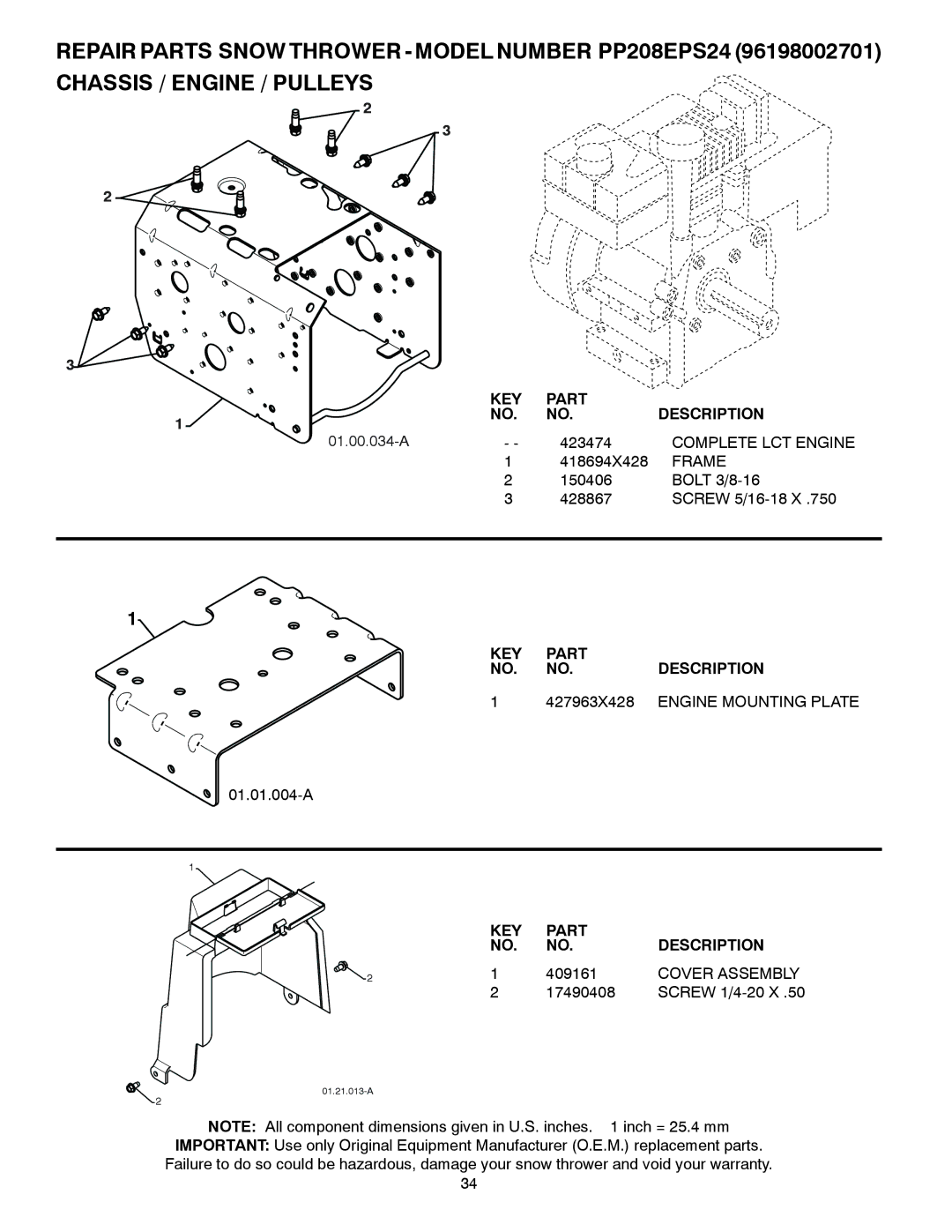 Poulan 96198002701, 429956, PP208EPS24 Complete LCT Engine, Frame, 427963X428, Engine Mounting Plate, Cover Assembly 