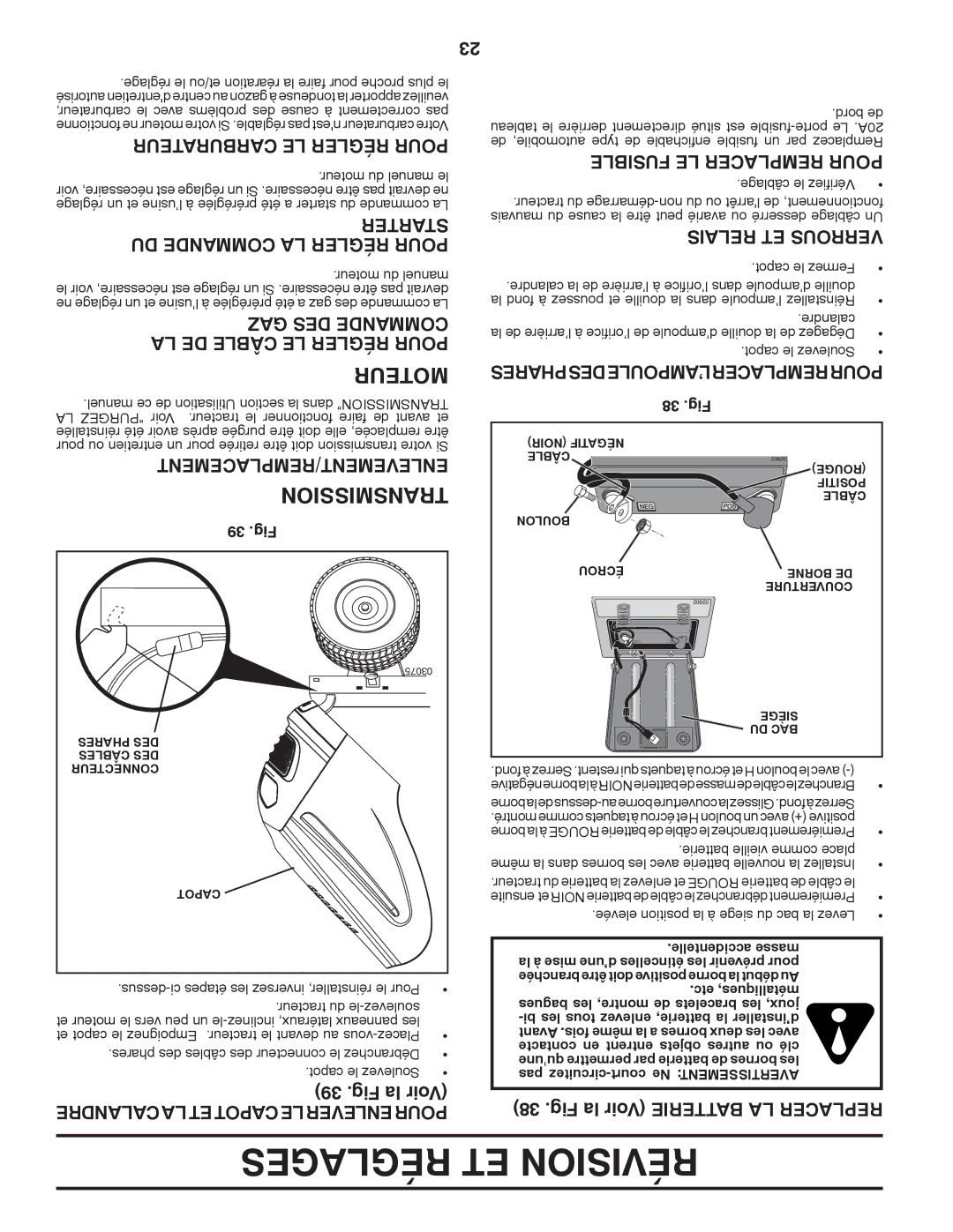 Poulan 430094, 96042010700 manual Réglages ET Révision, Moteur 