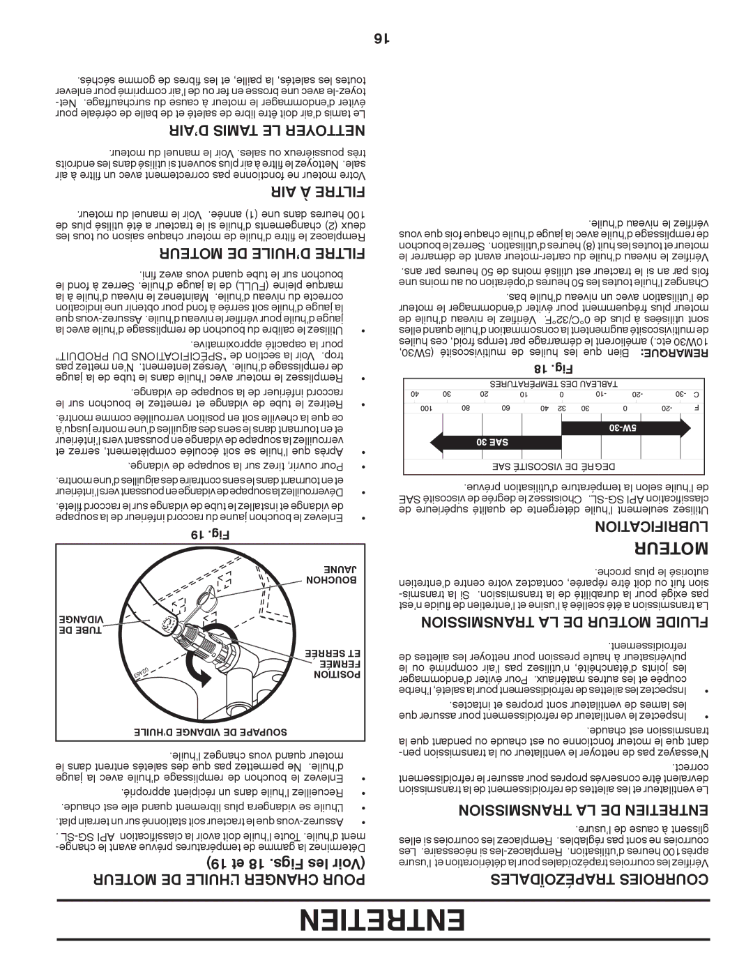 Poulan 96042010700, 430094 manual Entretien, ’AIR Tamis LE Nettoyer, AIR À Filtre, Sionmistrans LA DE Moteur Fluide 