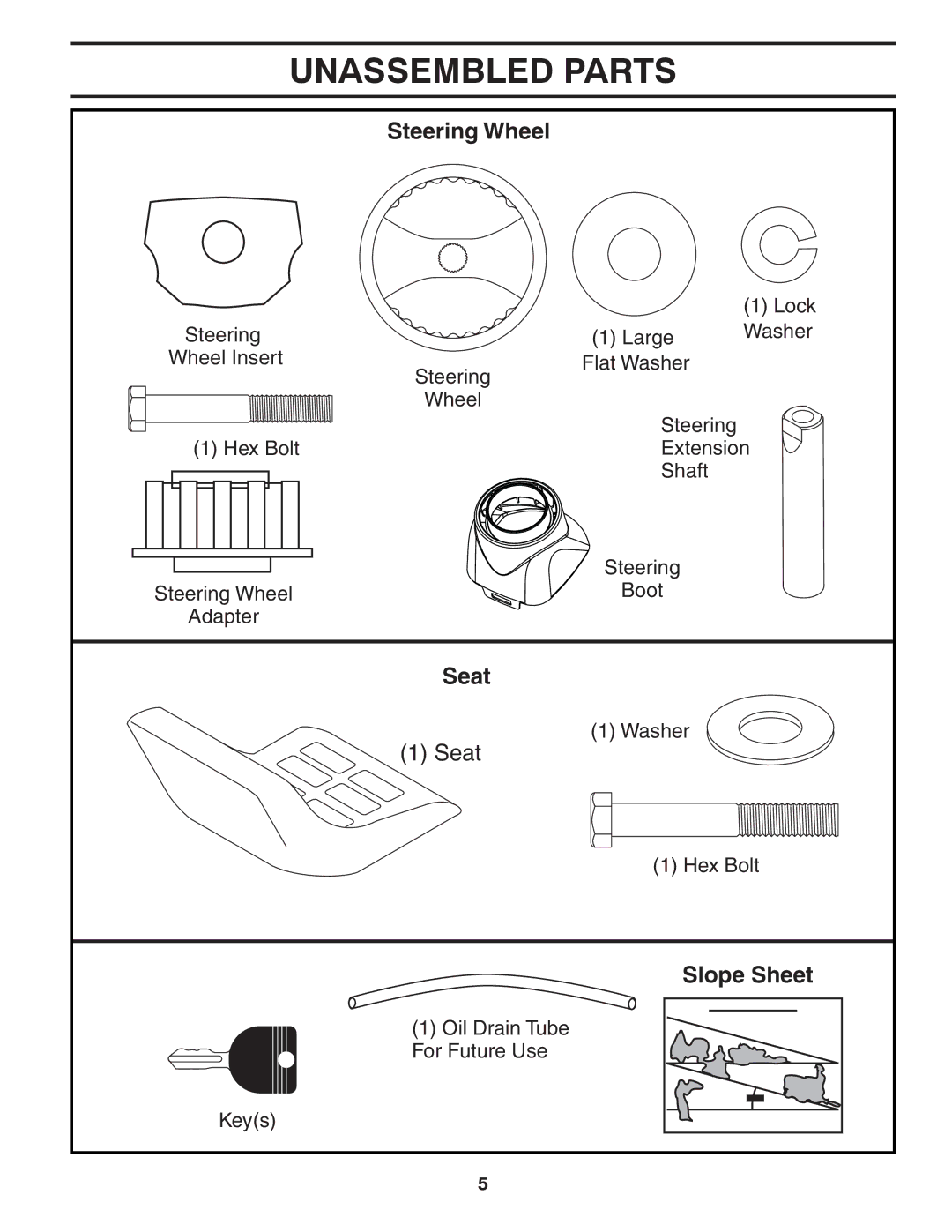 Poulan 96042010700, 430094 manual Unassembled Parts, Steering Wheel 