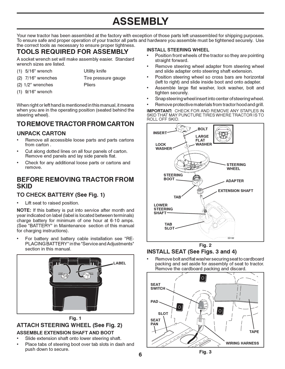 Poulan 430094 manual Tools Required for Assembly, To Remove Tractor from Carton, Before Removing Tractor from Skid 