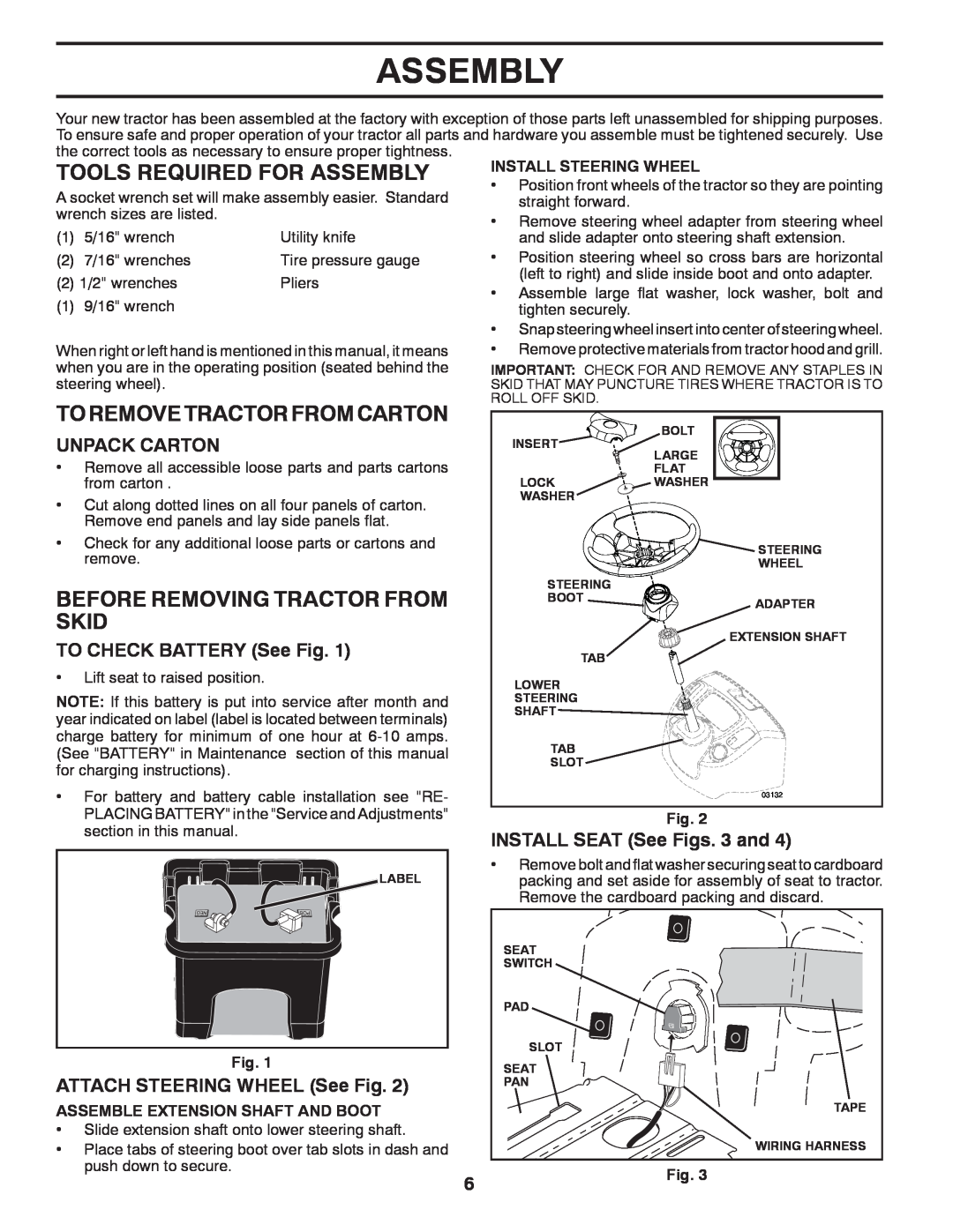 Poulan 430094 manual Tools Required For Assembly, To Remove Tractor From Carton, Before Removing Tractor From Skid 