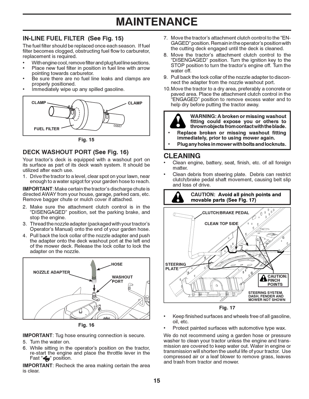 Poulan 430097, PB2042YT, 96042011200 manual Cleaning, IN-LINE Fuel Filter See Fig, Deck Washout Port See Fig 