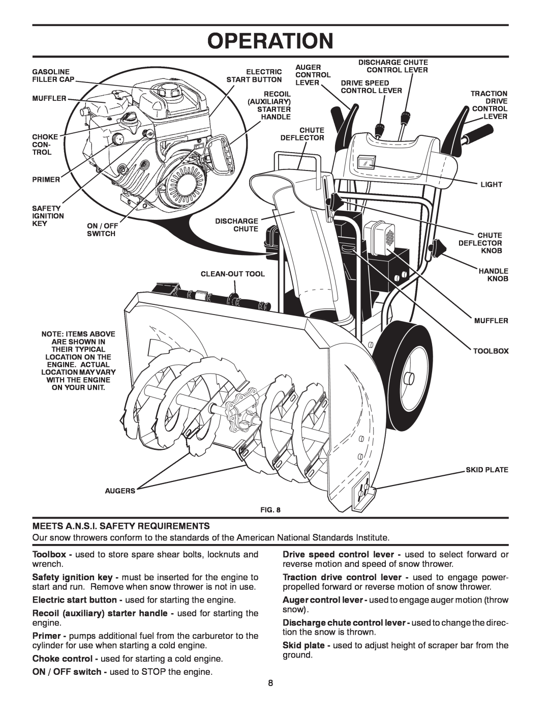 Poulan 430355, 96192003302 owner manual Operation, Meets A.N.S.I. Safety Requirements 