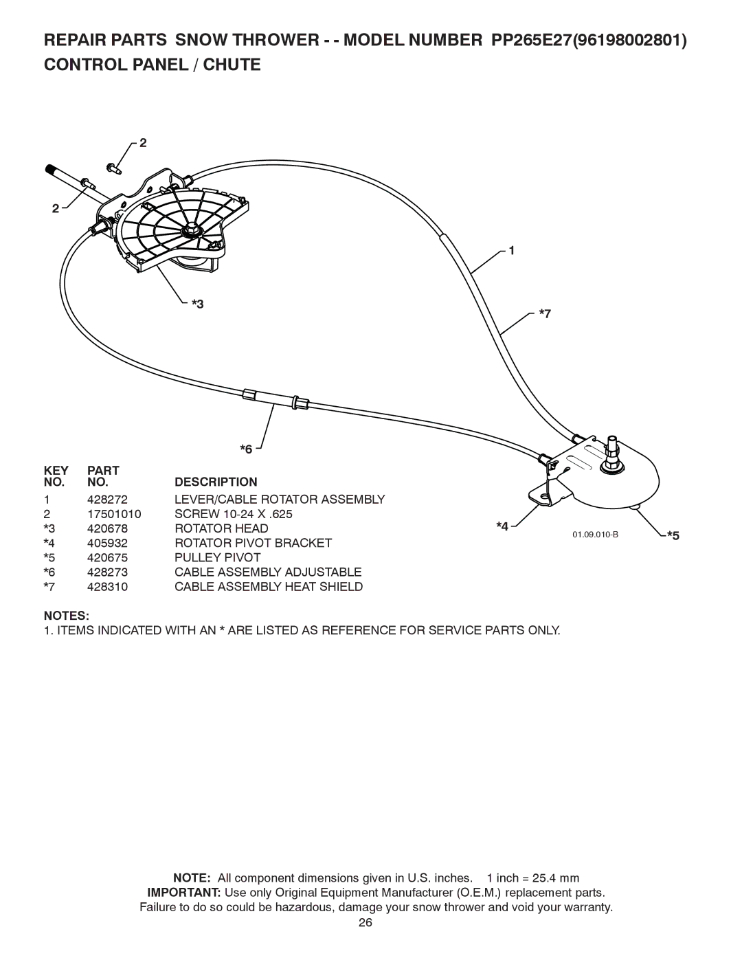 Poulan 430429 LEVER/CABLE Rotator Assembly, Rotator Head, Rotator Pivot Bracket, Pulley Pivot, Cable Assembly Adjustable 