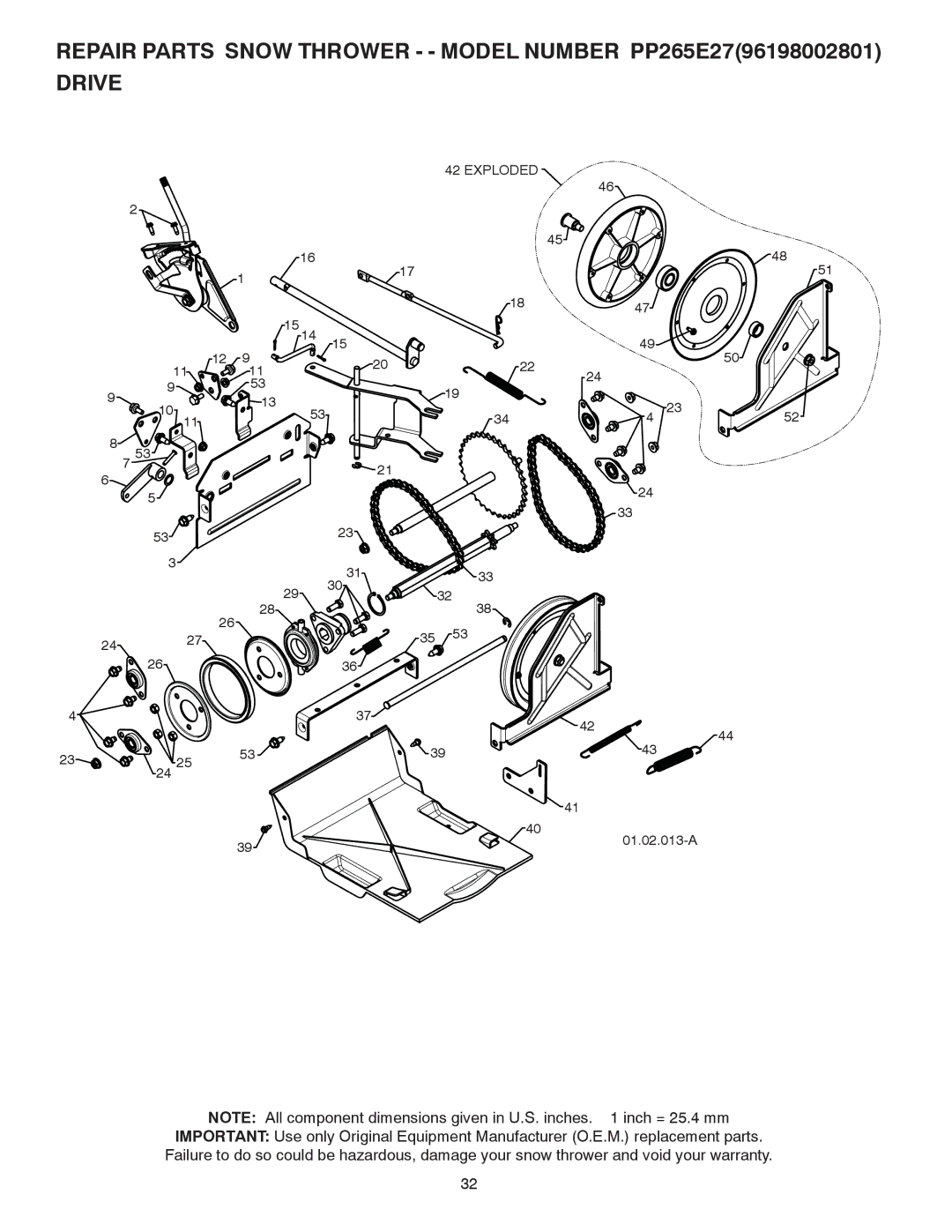 Poulan 430429, 96198002801 owner manual Exploded 