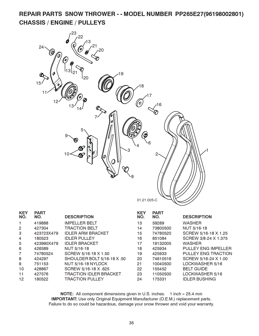 Poulan 96198002801 Impeller Belt, Traction Belt, Idler ARM Bracket, Idler Pulley, Idler Bracket, Pulley ENG Impeller 