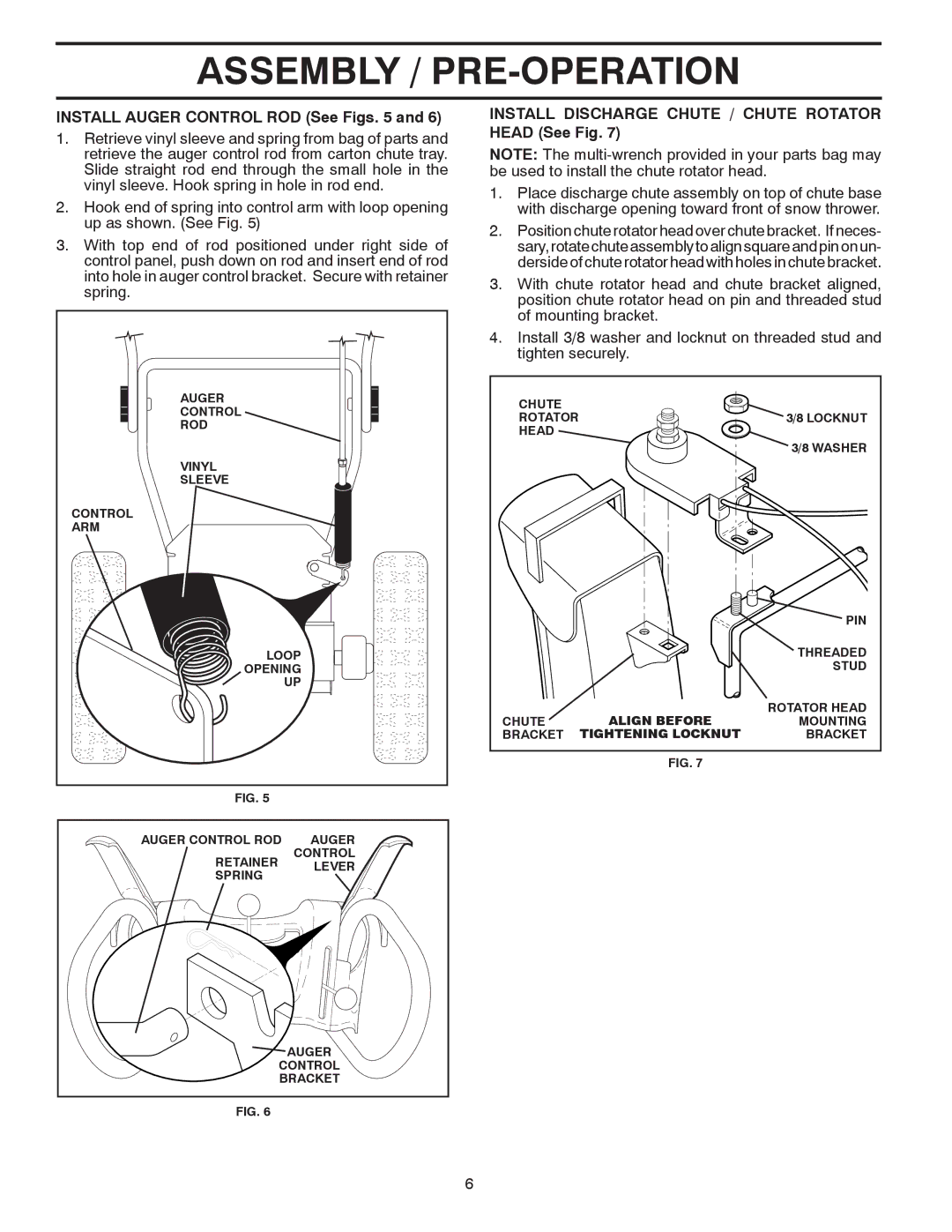 Poulan 430429, 96198002801 Install Auger Control ROD See Figs, Install Discharge Chute / Chute Rotator Head See Fig 