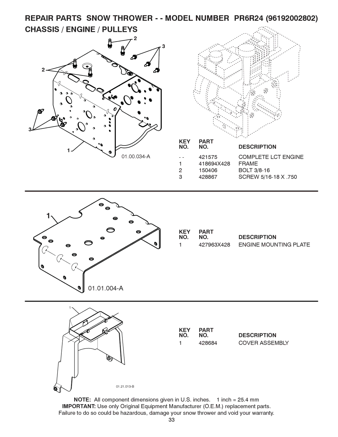 Poulan 96192002802, 430442 owner manual Complete LCT Engine, Frame, 427963X428, Engine Mounting Plate, 428684 