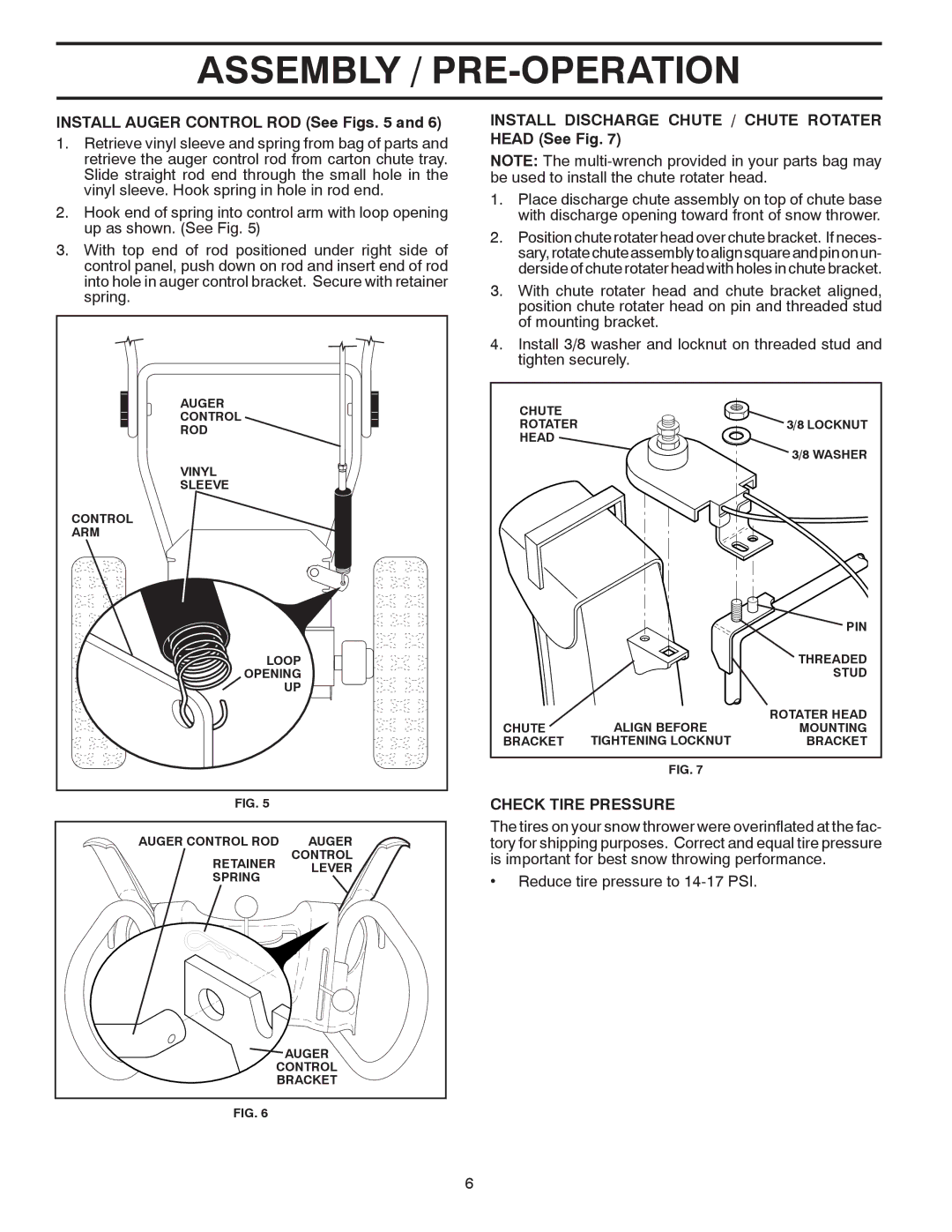 Poulan 430442, 96192002802 Install Auger Control ROD See Figs, Install Discharge Chute / Chute Rotater Head See Fig 