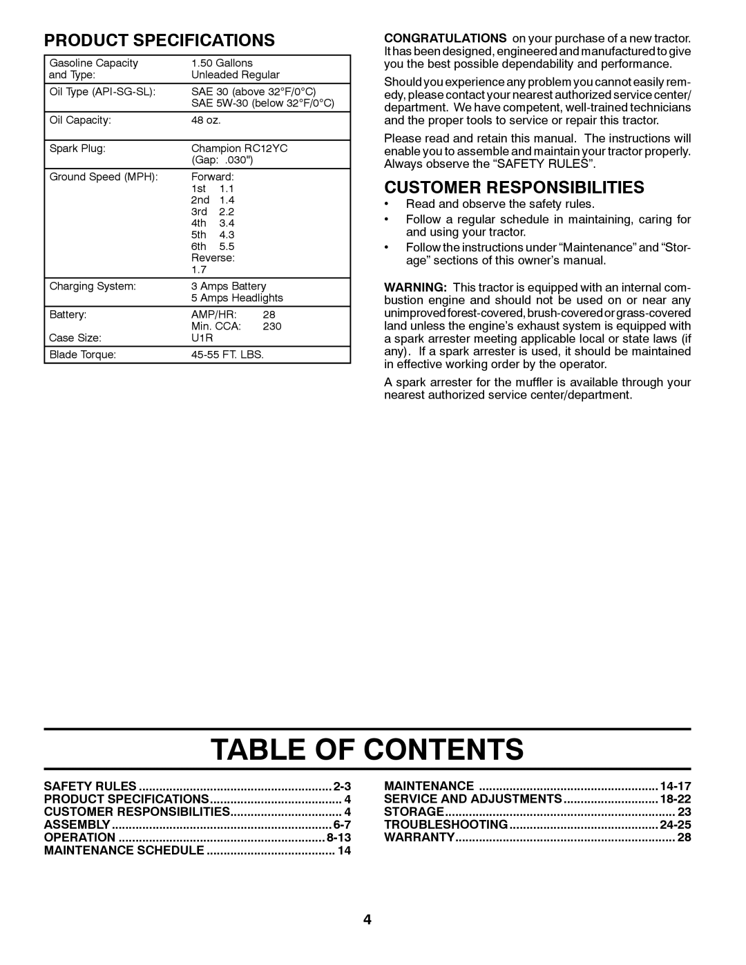 Poulan 430673, 9601210000 manual Table of Contents 