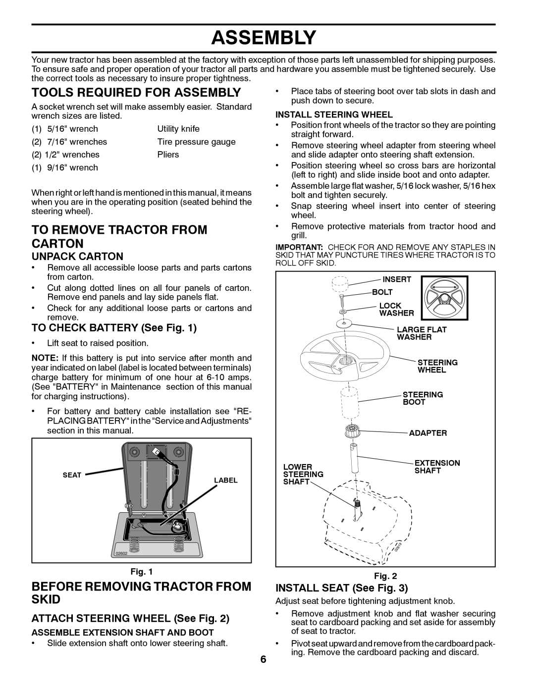 Poulan 430673 manual Tools Required for Assembly, To Remove Tractor from Carton, Before Removing Tractor from Skid 