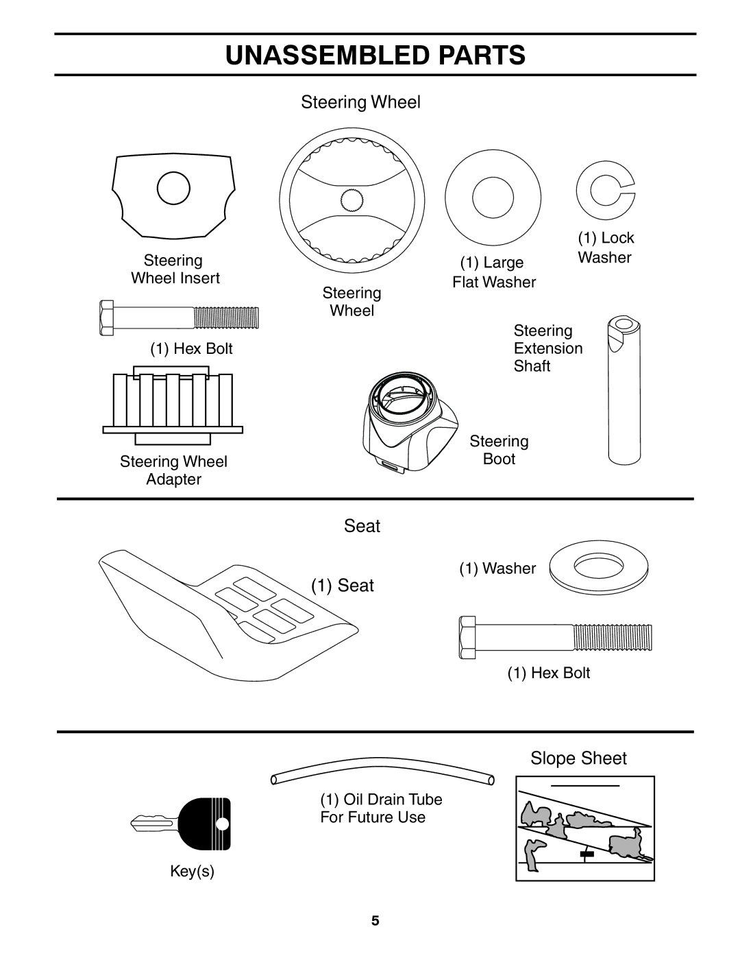 Poulan 96042010701, 431535 manual Unassembled Parts, Steering Wheel 