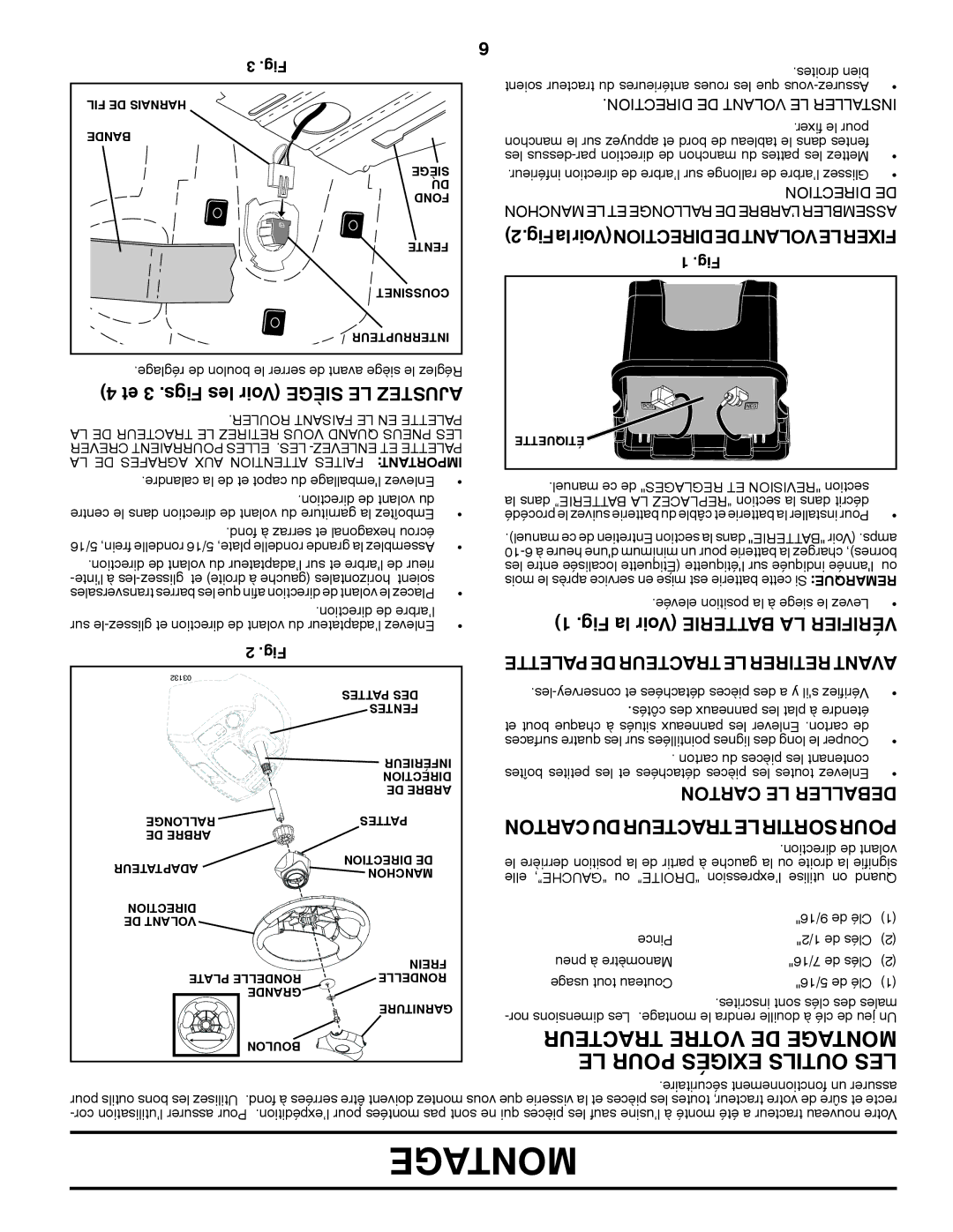 Poulan 96042010701, 431535 manual Et 3 .Figs les Voir Siège LE Ajustez, Fig la Voir Batterie LA Vérifier, Carton LE Deballer 