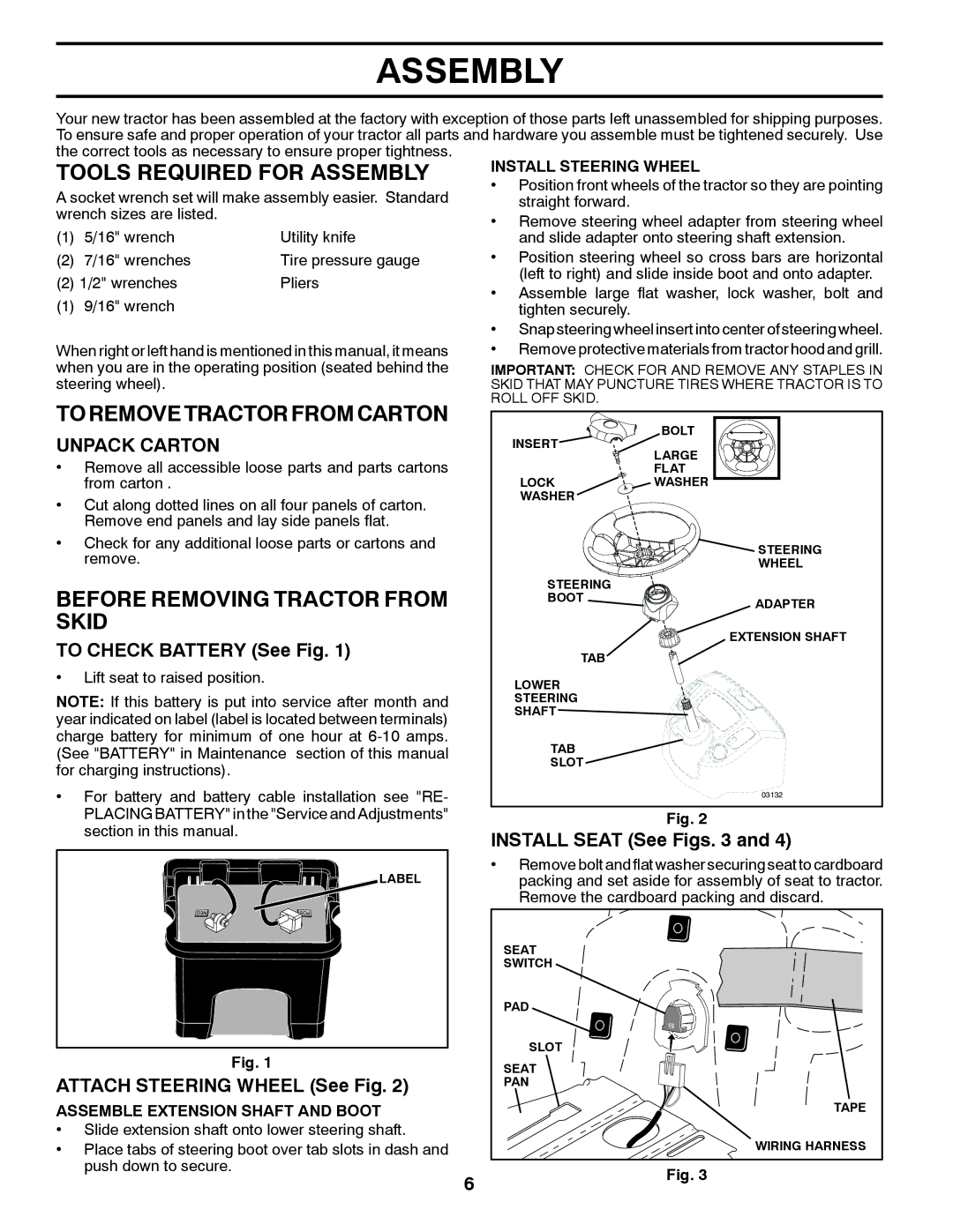 Poulan 431535 manual Tools Required for Assembly, To Remove Tractor from Carton, Before Removing Tractor from Skid 