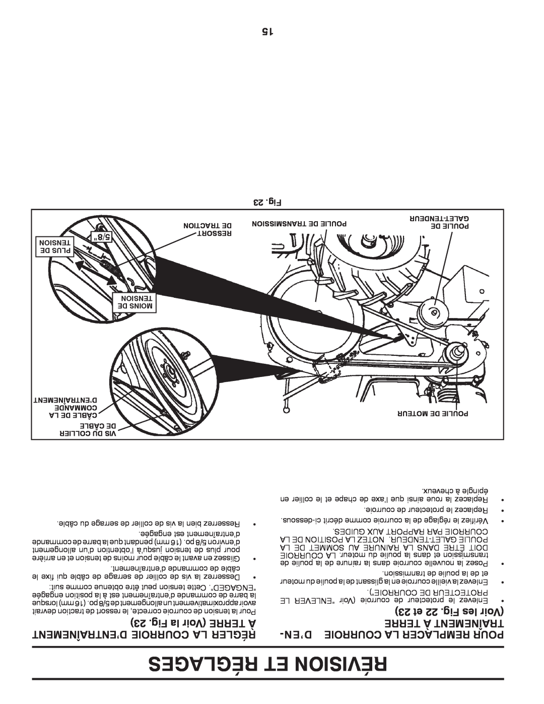 Poulan 433107 manual 23 et 22 .Fig les Voir, D’Encourroie La Remplacer Pour, Terre À Traînement, Réglages Et Révision 