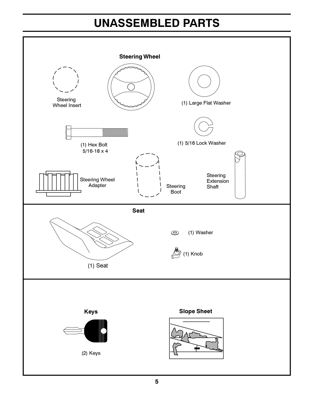 Poulan 433401 manual Unassembled Parts, Steering Wheel 