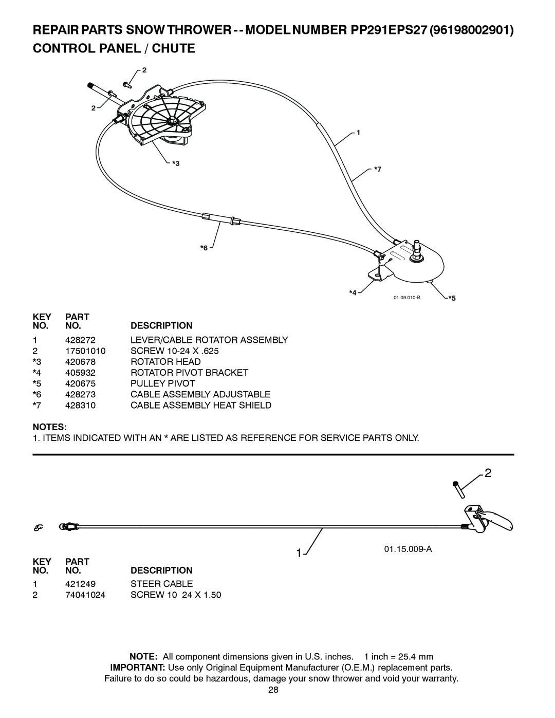 Poulan 435548 LEVER/CABLE Rotator Assembly, Rotator Head, Rotator Pivot Bracket, Pulley Pivot, Cable Assembly Adjustable 