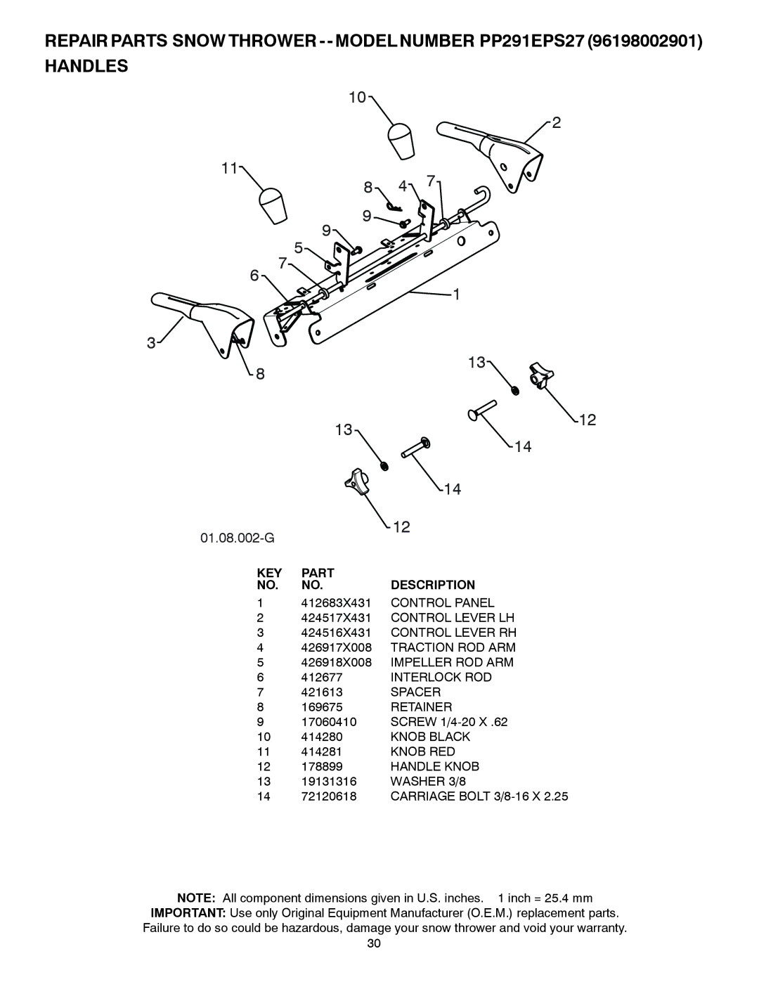 Poulan 435548, 96198002901 owner manual Spacer, Retainer, Knob RED, Handle Knob, Washer 3/8 