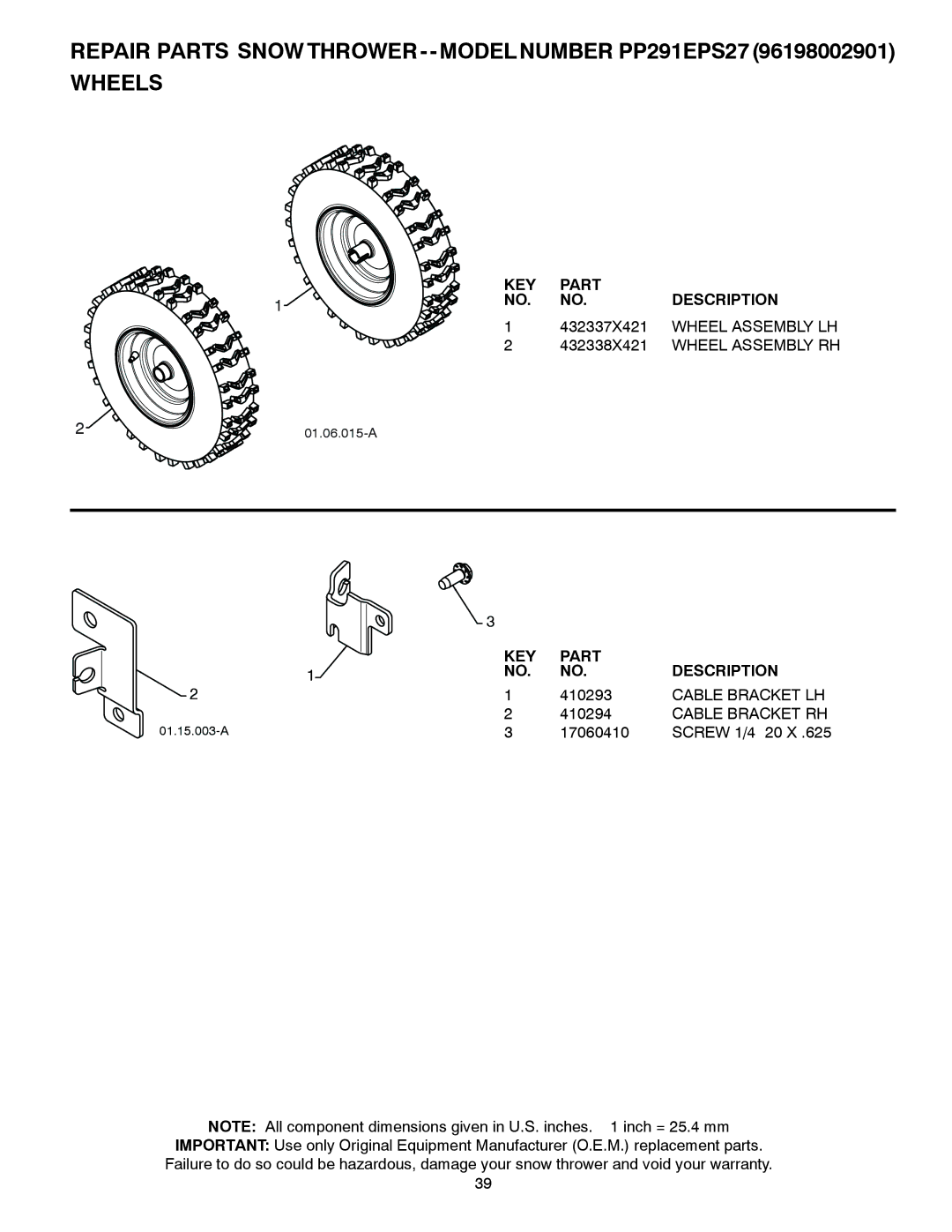 Poulan 96198002901, 435548 owner manual Wheel Assembly LH, Cable Bracket LH, Cable Bracket RH 