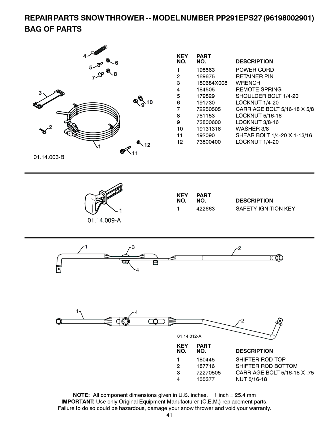 Poulan 96198002901, 435548 owner manual 422663, Safety Ignition KEY 