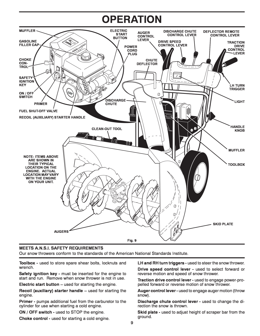 Poulan 435551 owner manual Operation, Meets A.N.S.I. Safety Requirements 