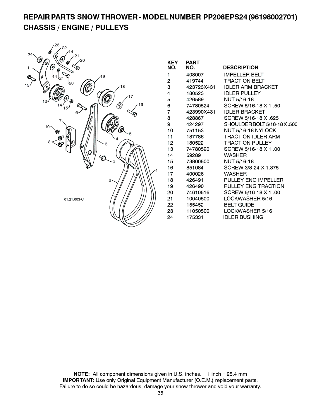 Poulan 435551 Impeller Belt, Traction Belt, Idler ARM Bracket, Idler Pulley, Idler Bracket, Traction Idler ARM, Belt Guide 