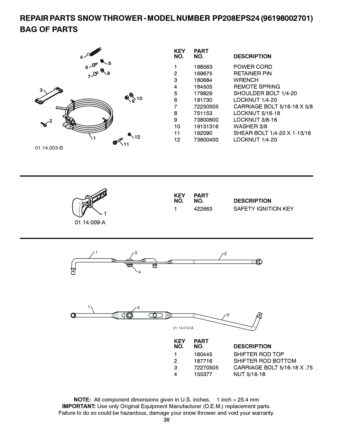 Poulan 435551 owner manual 422663, Safety Ignition KEY 