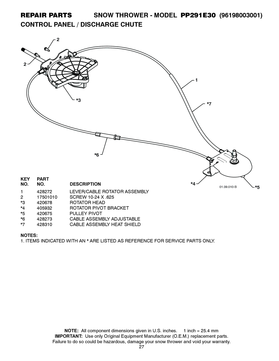 Poulan 96198003001, 435555 owner manual LEVER/CABLE Rotator Assembly, Rotator Head, Rotator Pivot Bracket, Pulley Pivot 