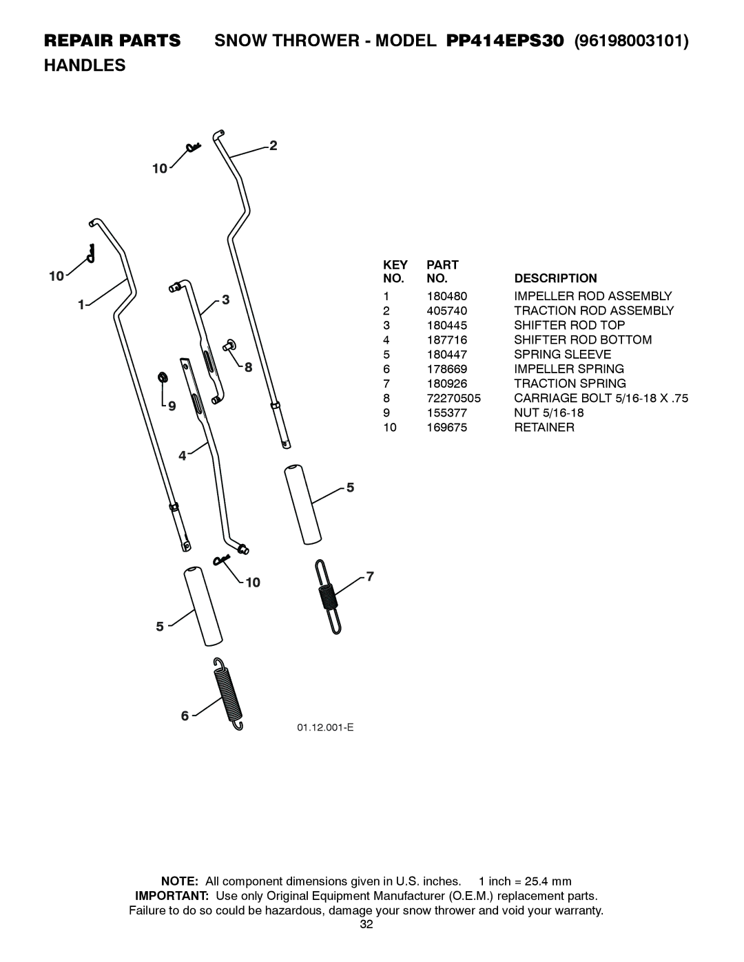 Poulan 435557, 96198003101 owner manual Carriage Bolt 5/16-18 X 155377 NUT 5/16-18 169675 