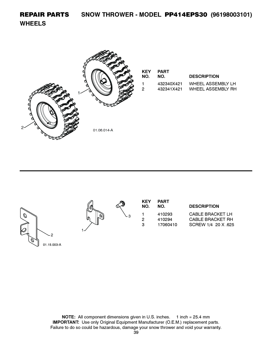 Poulan 96198003101, 435557 owner manual Wheel Assembly LH, Cable Bracket LH, Cable Bracket RH 