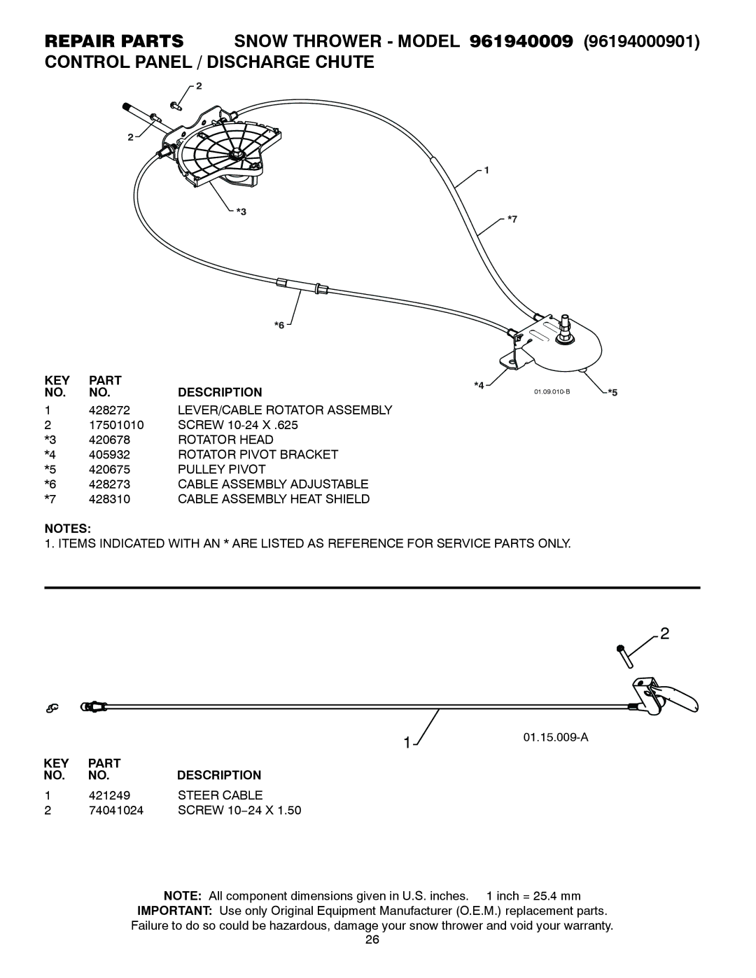 Poulan 96194000901, 435560 LEVER/CABLE Rotator Assembly, Rotator Head, Rotator Pivot Bracket, Pulley Pivot, Steer Cable 