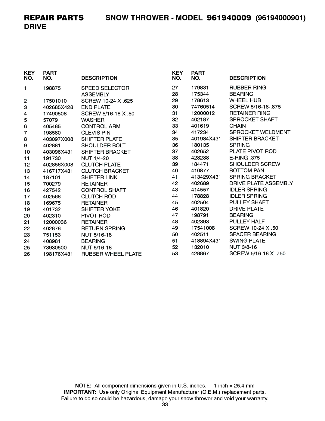 Poulan 435560 Speed Selector, Rubber Ring, Assembly, Wheel HUB, END Plate, Retainer Ring, Washer, Sprocket Shaft, Chain 