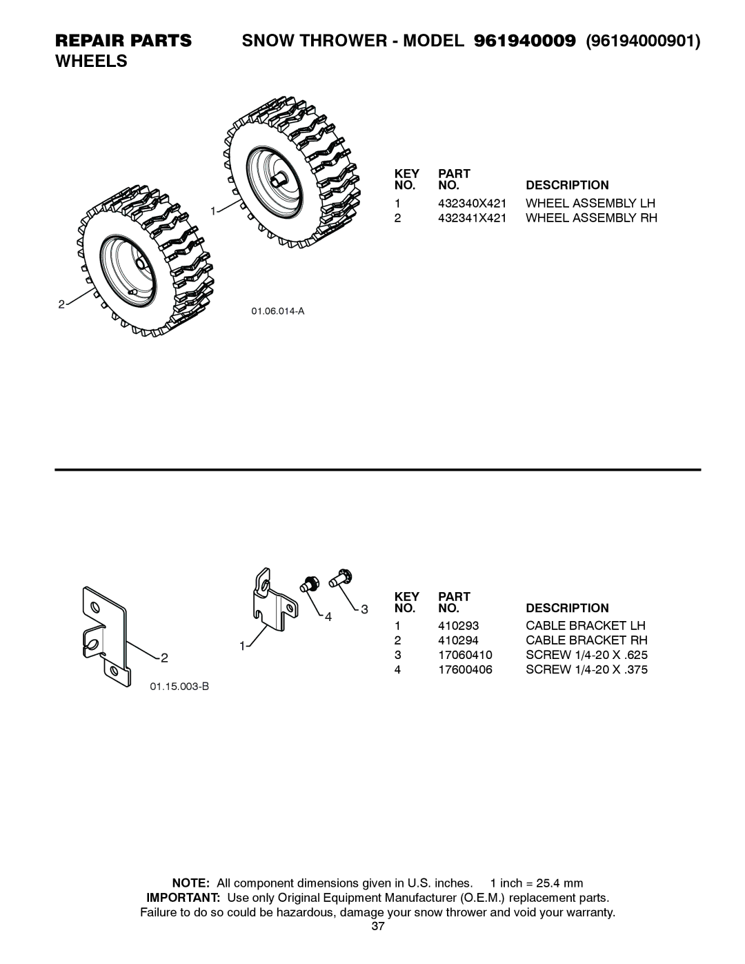 Poulan 435560, 96194000901 owner manual Wheel Assembly LH, Cable Bracket LH, Cable Bracket RH 