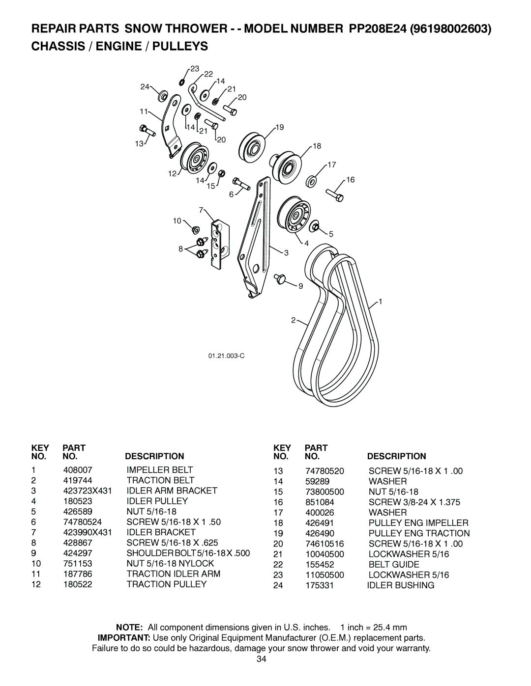 Poulan 435562 Impeller Belt, Traction Belt, Idler ARM Bracket, Idler Pulley, Belt Guide, 24 175331 Idler Bushing 