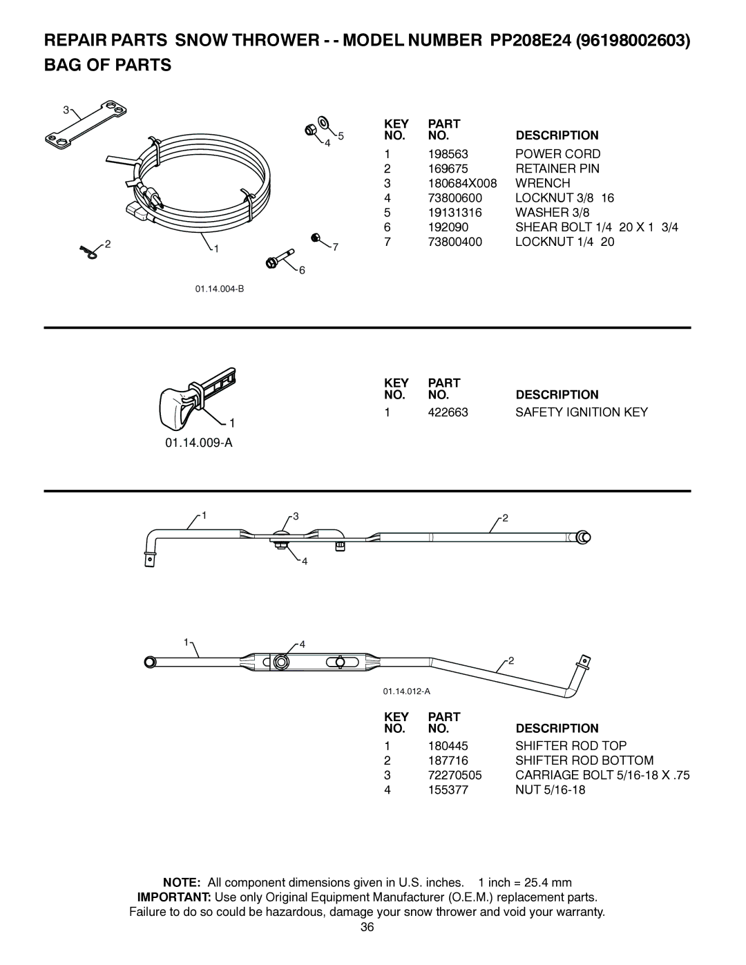 Poulan 435562, 96198002603 owner manual 422663, Safety Ignition KEY 