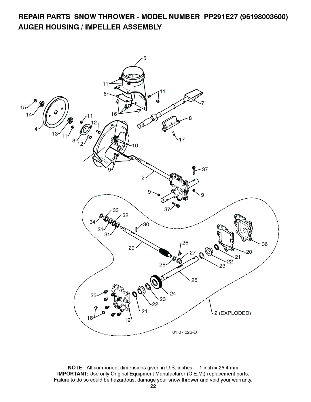 Poulan 96198003600, 435564, PP291E27 owner manual Exploded 