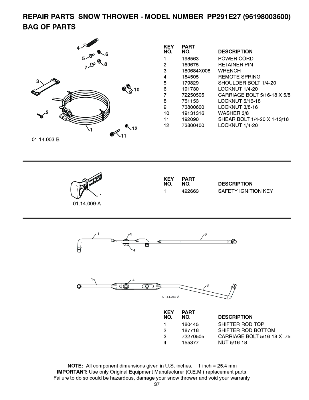 Poulan 96198003600, 435564, PP291E27 owner manual 422663, Safety Ignition KEY 