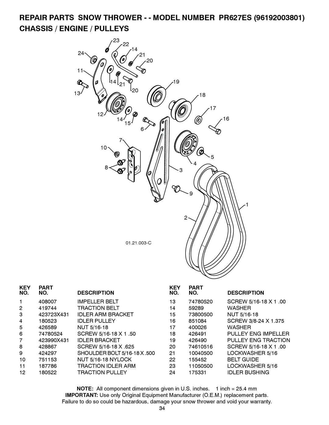 Poulan 436001 Impeller Belt, Traction Belt, Idler ARM Bracket, Idler Pulley, Pulley ENG Impeller, Idler Bracket 