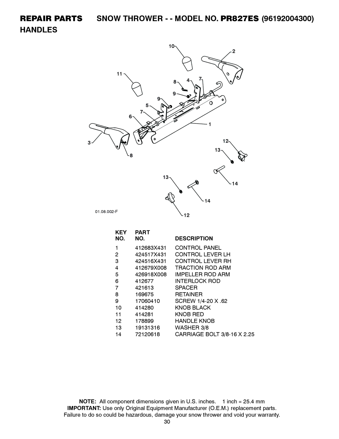 Poulan 436134, 96192004300 owner manual Spacer, Knob RED, Handle Knob, Washer 3/8 