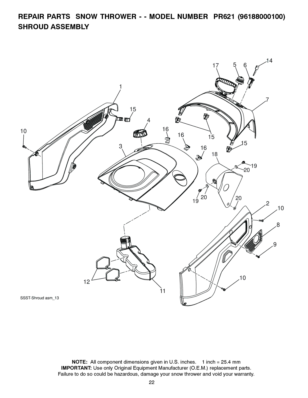 Poulan 436414, 96188000100 owner manual SSST-Shroud asm13 