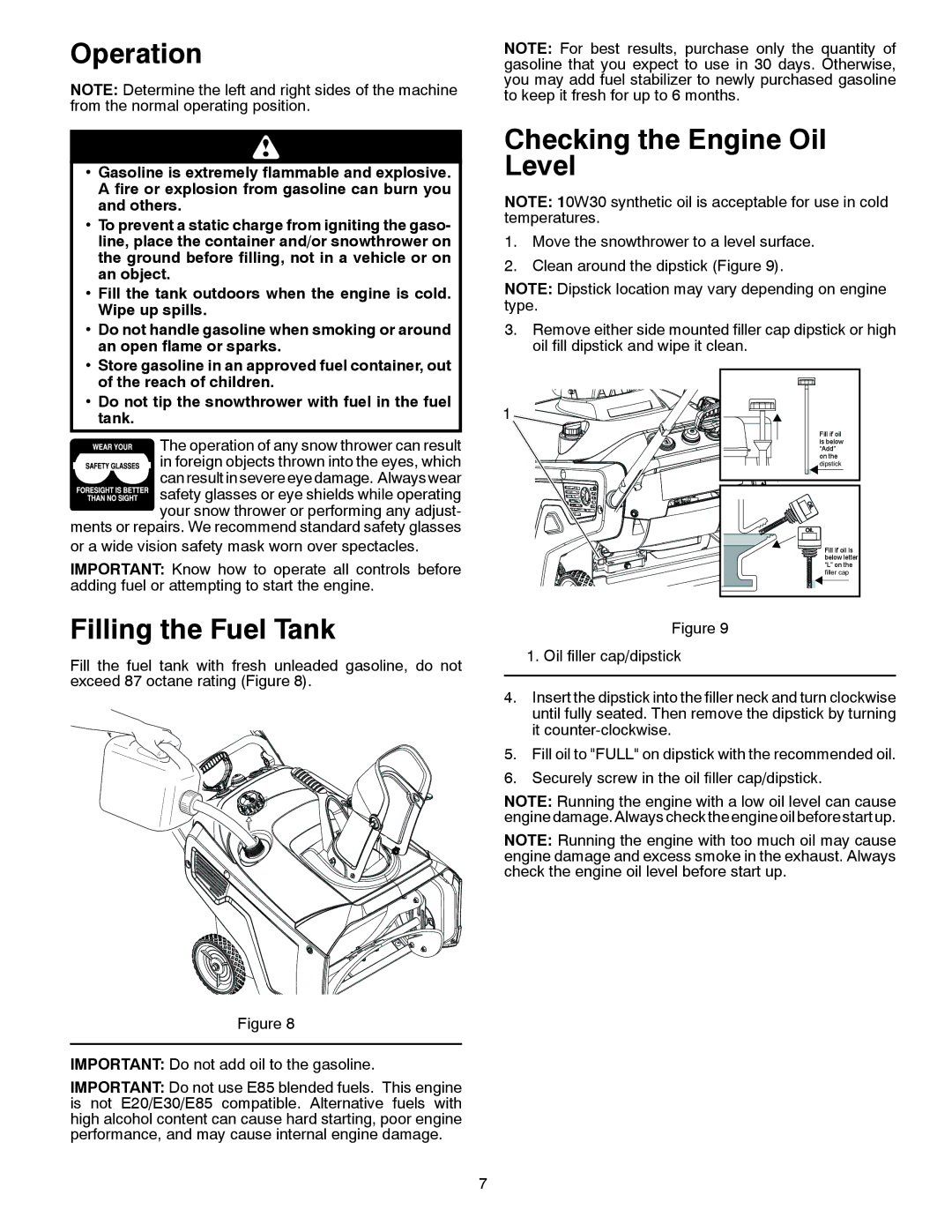 Poulan 96188000100, 436414 owner manual Operation, Filling the Fuel Tank, Checking the Engine Oil Level 