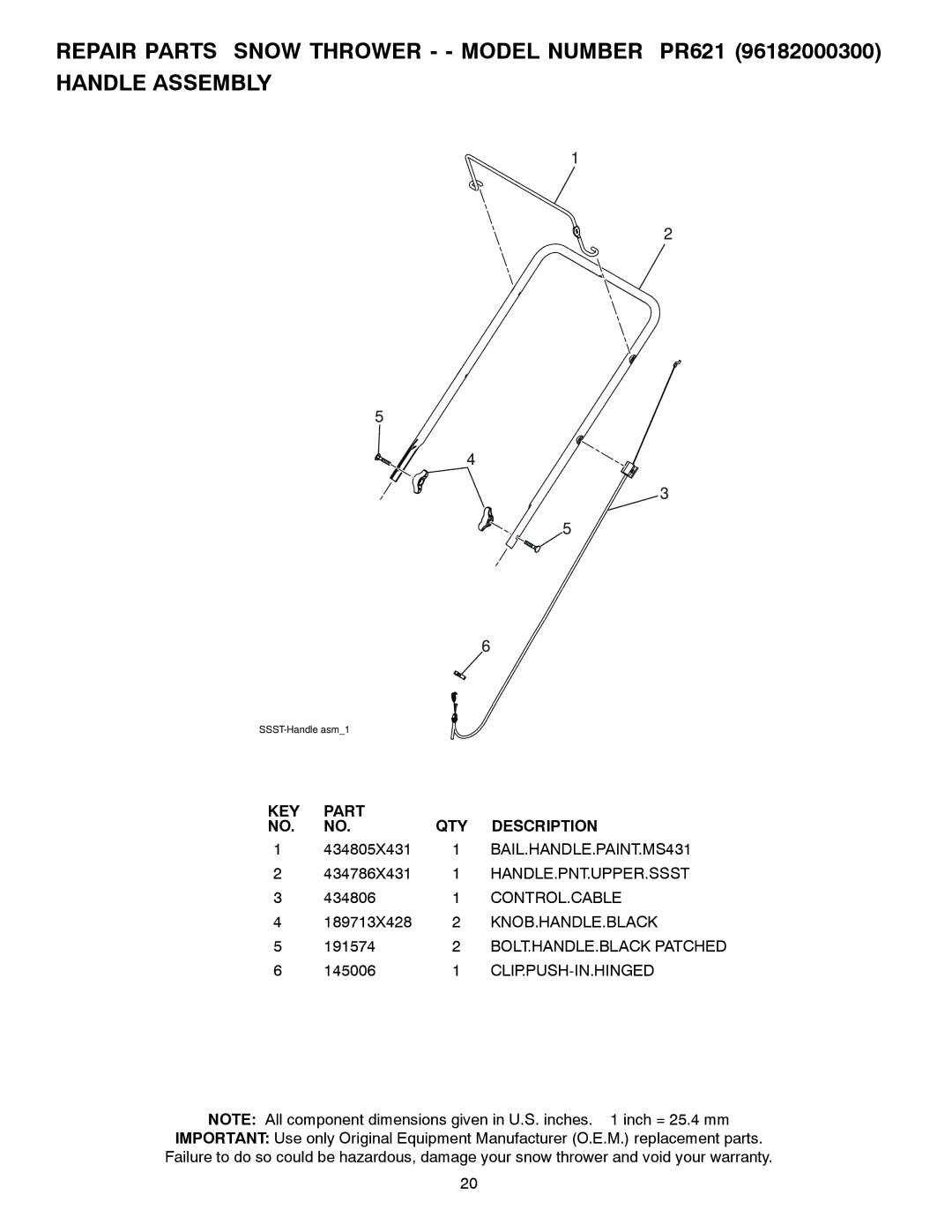 Poulan PR621 BAIL.HANDLE.PAINT.MS431, Handle.Pnt.Upper.Ssst, Control.Cable, Knob.Handle.Black, BOLT.HANDLE.BLACK Patched 