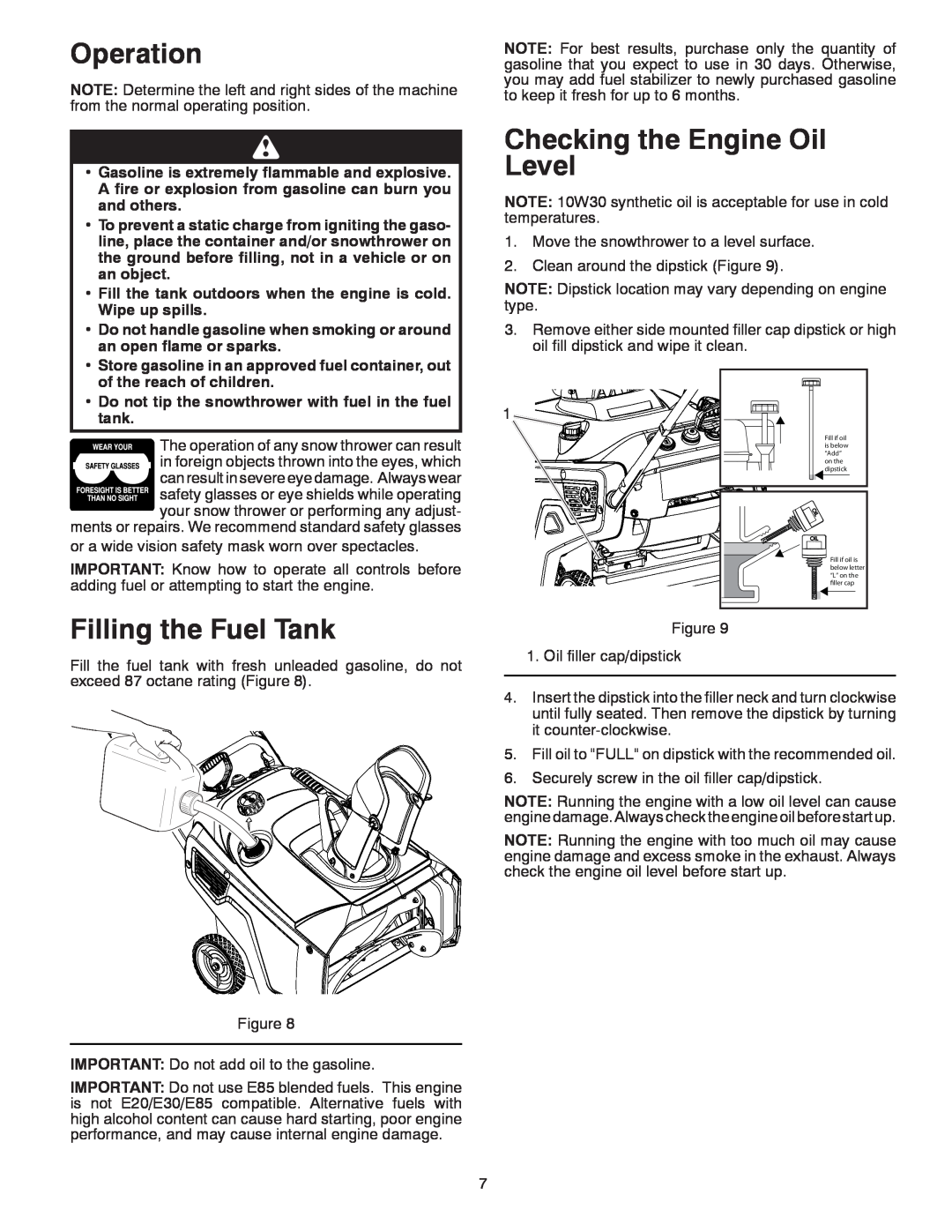 Poulan 96182000400, 436439, PR621ES owner manual Operation, Filling the Fuel Tank, Checking the Engine Oil Level 